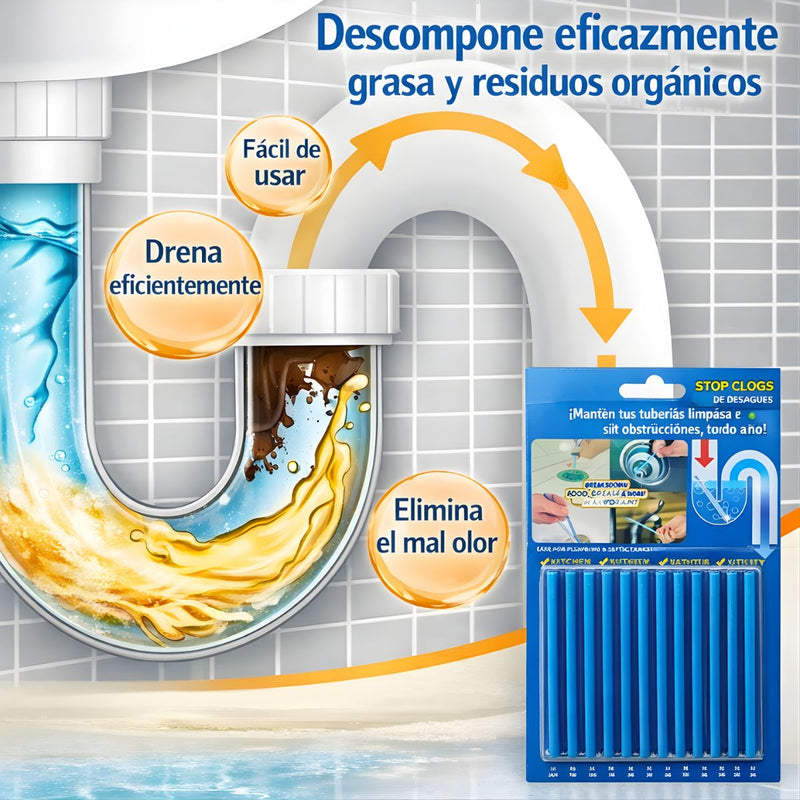 Varillas Destapadoras para Drenajes – Kit Flexible de Limpieza de Tuberías Eliminador de Olor Desagües (Pack de 12 Unidades). Limpia y Previene Obstrucciones.