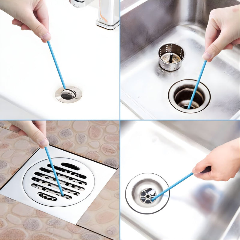 Varillas Destapadoras para Drenajes – Kit Flexible de Limpieza de Tuberías Eliminador de Olor Desagües (Pack de 12 Unidades). Limpia y Previene Obstrucciones.