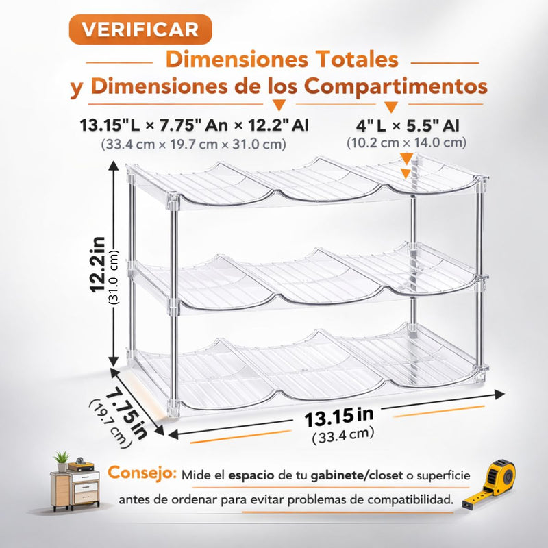 Organizador de Termos Botellas de agua y Vasos. Estante de 3 Niveles Transparente. Soporte para Botellas de Hasta 40 oz.