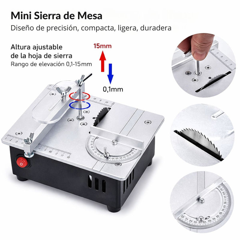 Sierra de Mesa Multifuncional 96W 5000rpm con Corte en Ángulo 0–90°. Mini Amoladora de Banco 24V DC con Control de 7 Velocidades. Incluye discos.