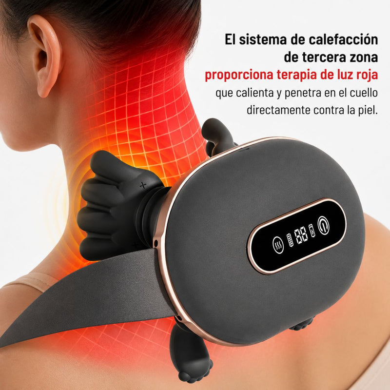 Masajeador para Cuello y Hombros con Masaje Tipo Manos y Dedos con Calor y 3 Niveles 10W. Batería 2000mAh. Color Negro.