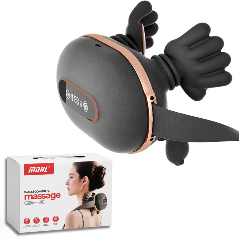 Masajeador para Cuello y Hombros con Masaje Tipo Manos y Dedos con Calor y 3 Niveles 10W. Batería 2000mAh. Color Negro.