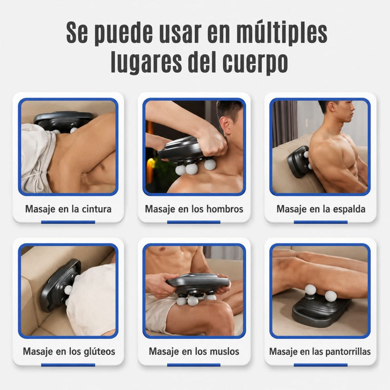 Masajeador Fascia de 4 Cabezales con Calor y Pantalla LCD, 3 Modos, 4 Niveles de Intensidad. Máquina de Masajes USBC Con Batería 8000mAh.