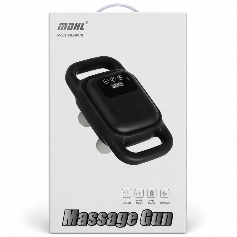 Masajeador Fascia de 4 Cabezales con Calor y Pantalla LCD, 3 Modos, 4 Niveles de Intensidad. Máquina de Masajes USBC Con Batería 8000mAh.