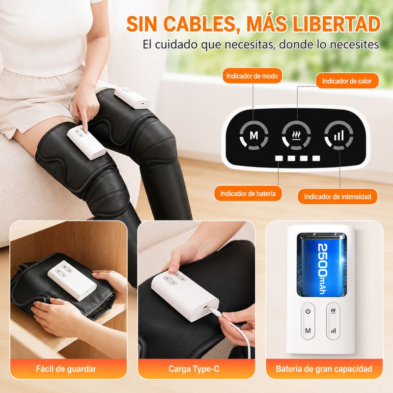 Masajeador para Piernas con Compresión de Aire y Calor. Máquina de Masajes Cubre Pies, Pantorrillas, Rodillas y Muslos con 2 Niveles de Calor.
