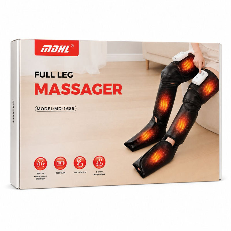 Masajeador para Piernas con Compresión de Aire y Calor. Máquina de Masajes Cubre Pies, Pantorrillas, Rodillas y Muslos con 2 Niveles de Calor.