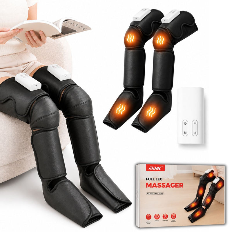 Masajeador para Piernas con Compresión de Aire y Calor. Máquina de Masajes Cubre Pies, Pantorrillas, Rodillas y Muslos con 2 Niveles de Calor.