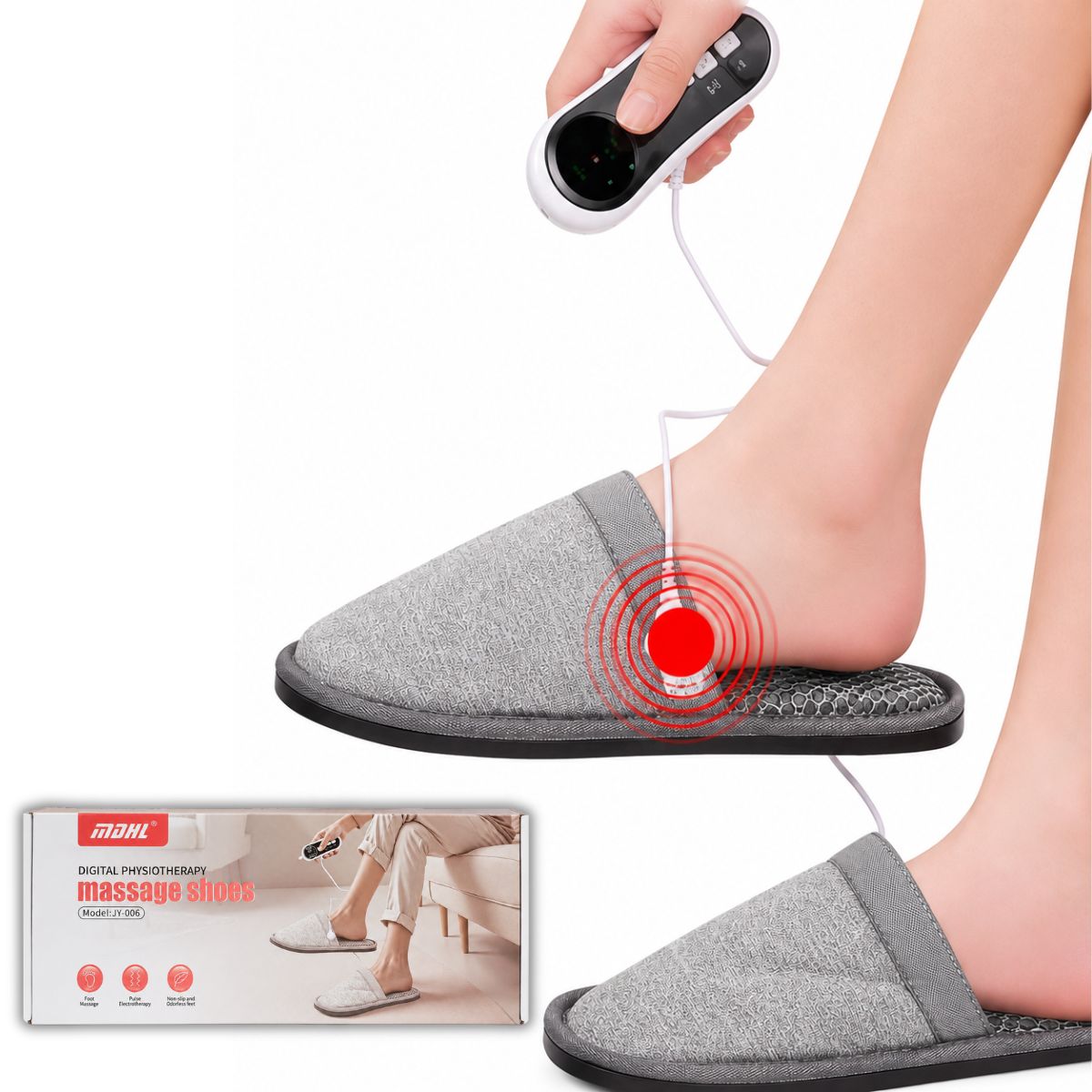 Pantuflas de Masaje Eléctricas USBC con 8 Modos de Masaje y 19 Niveles de Intensidad. Masajeador de Pies Talla 40-43. Color Gris Oscuro.