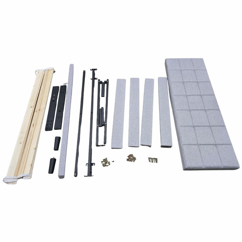 Camas fáciles de armar color gris con respaldar cabecera acolchado