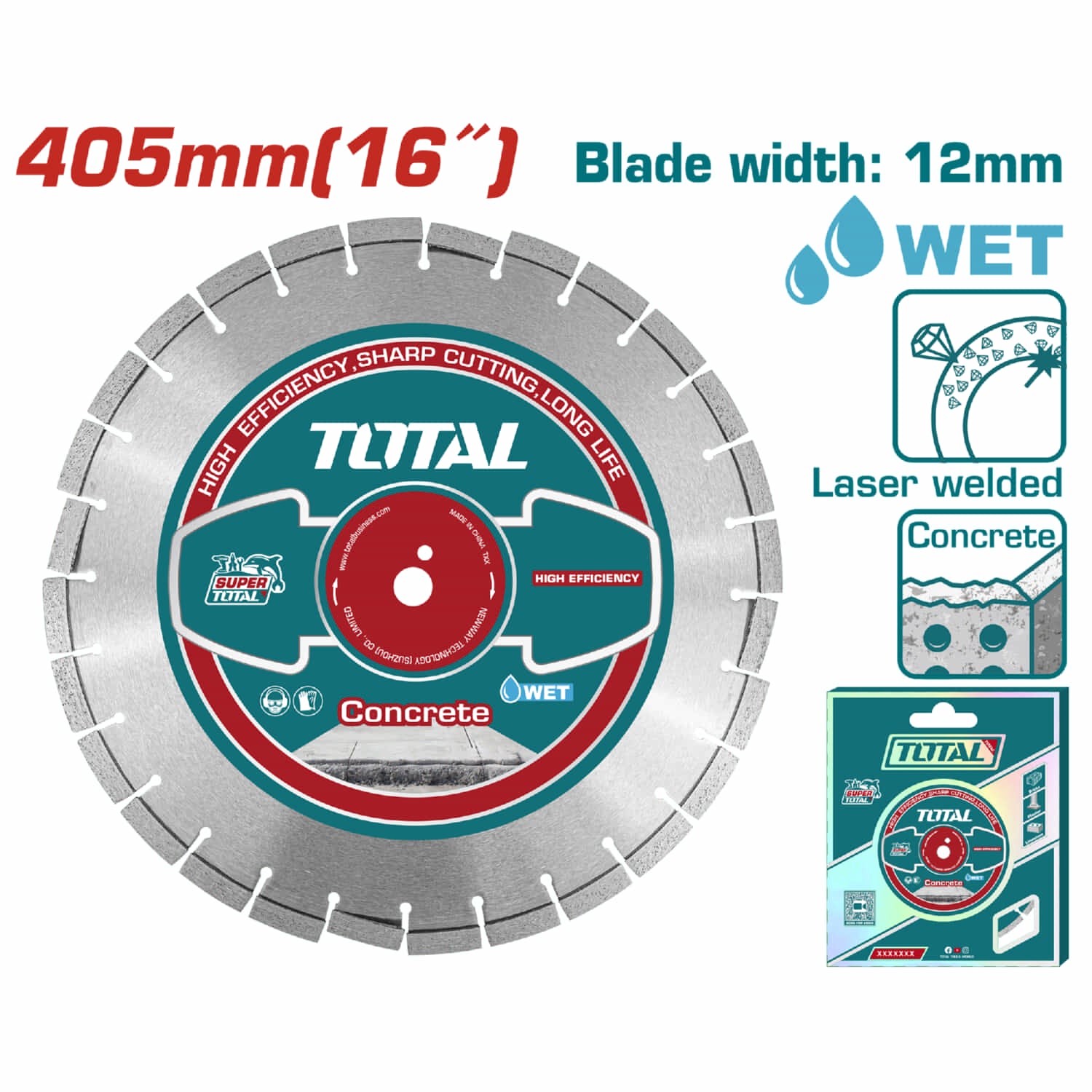 Disco de diamante para cortar concreto 405mm(16")X25.4mm Ancho de la hoja 10mm.  Soldado con laser