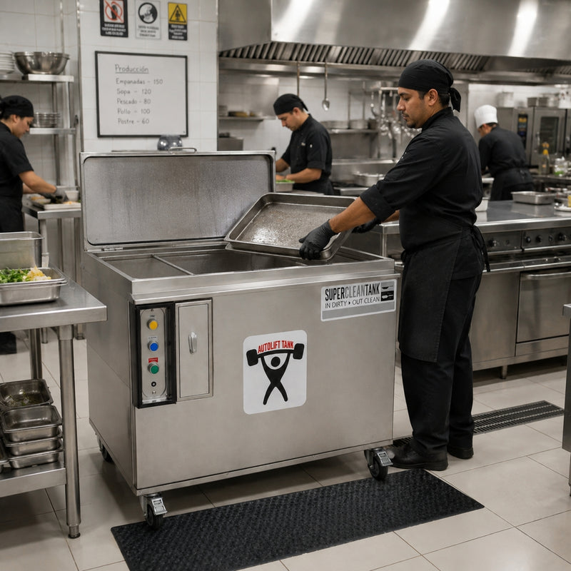 Tanque de Limpieza Industrial Super Clean Tank Auto Lift 900x700x830mm para Cocinas Comerciales