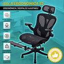 Silla Ergonómica de Oficina con Reposapiés y Reposacabezas, Respaldo Reclinable y Asiento Anatómico. Silla de Escritorio con Malla Transpirable. Color Negro