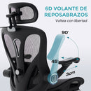 Silla Ergonómica de Oficina con Reposapiés y Reposacabezas, Respaldo Reclinable y Asiento Anatómico. Silla de Escritorio con Malla Transpirable. Color Negro