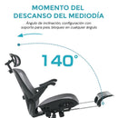 Silla Ergonómica de Oficina con Reposapiés y Reposacabezas, Respaldo Reclinable y Asiento Anatómico. Silla de Escritorio con Malla Transpirable. Color Negro