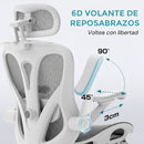 Silla Ergonómica de Oficina con Reposapiés y Reposacabezas, Respaldo Reclinable y Asiento Anatómico. Silla de Escritorio con Malla Transpirable. Color Gris Claro  y Blanco