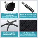 Silla de Oficina Ergonómica con Reposacabezas de Malla y Respaldo Transpirable. Silla de Escritorio con Brazos Fijos y Ruedas Nylon. Color Negro