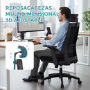 Silla de Oficina Ergonómica con Reposacabezas de Malla y Respaldo Transpirable. Silla de Escritorio con Brazos Fijos y Ruedas Nylon. Color Negro