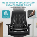 Silla de Oficina Ergonómica con Reposacabezas de Malla y Respaldo Transpirable. Silla de Escritorio con Brazos Fijos y Ruedas Nylon. Color Negro
