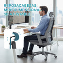 Silla de Oficina Ergonómica con Reposacabezas de Malla y Respaldo Transpirable. Silla de Escritorio con Brazos Fijos y Ruedas Nylon. Color Gris