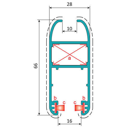 Perfil Liviano Hoja Perimetral De 28X66 HV 10 Mm. Espesor 1.2 Mm. Largo 5.85 Mts.