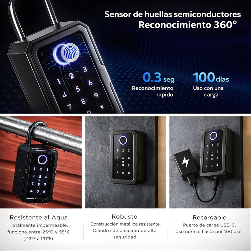 Caja De Seguridad Inteligente Con Huella Digital Y Bluetooth. Caja Para Llaves Con App, Código Y Tarjeta RFID. Resistente Al Agua y Recargable USB.