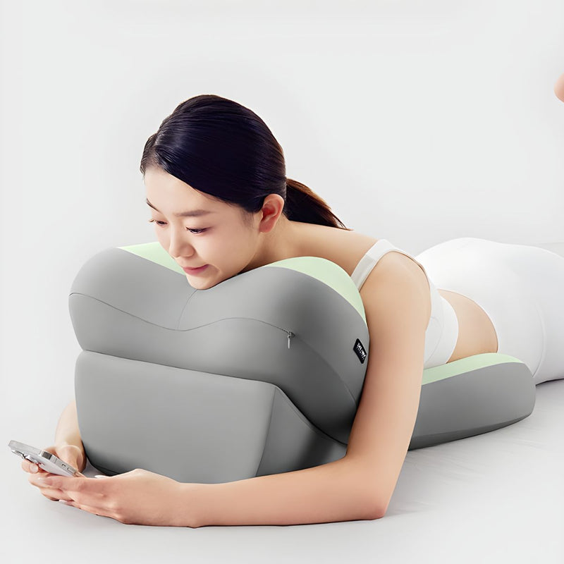 Cojín Ortopédico Lumbar Ergonómico Para Espalda Y Cuello. Almohada De Soporte Cervical Y Lumbar Con Diseño Anatómico. Color verde.