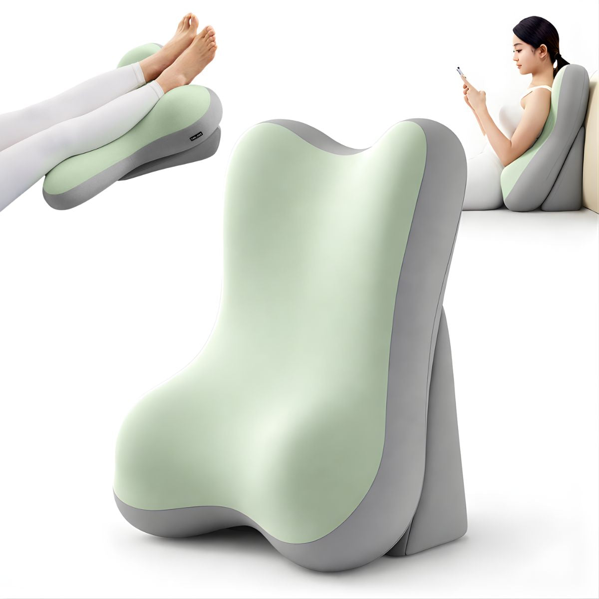 Cojín Ortopédico Lumbar Ergonómico Para Espalda Y Cuello. Almohada De Soporte Cervical Y Lumbar Con Diseño Anatómico. Color verde.