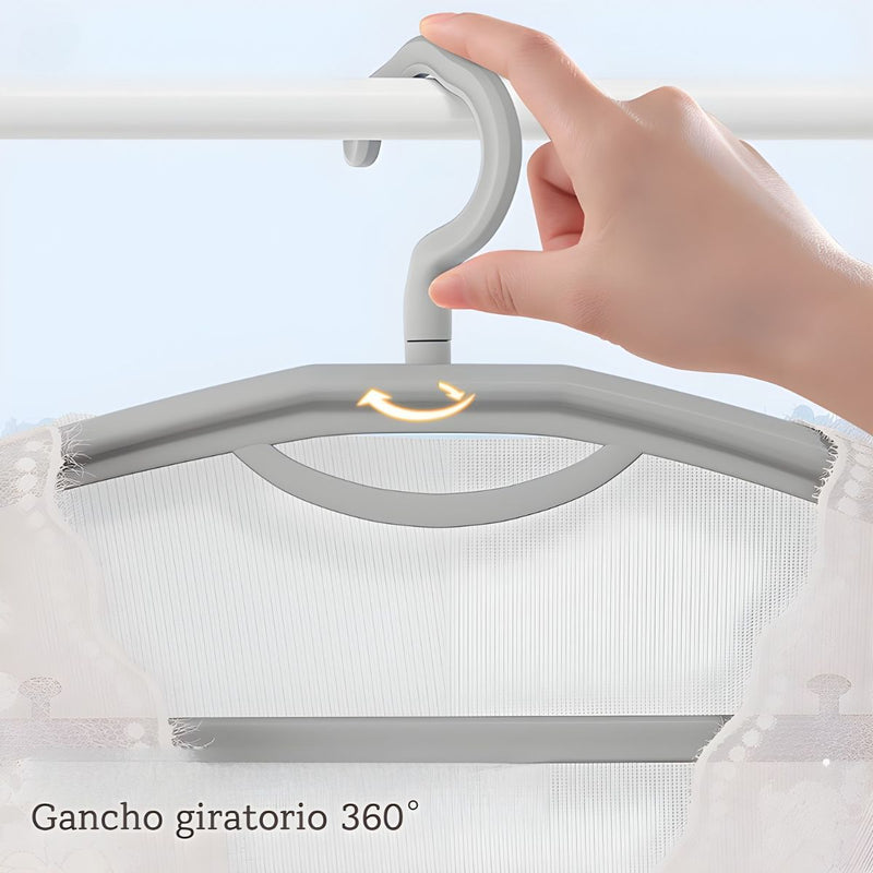 Ganchos Para Ropa Antideslizante De Hombro Ancho Con Giro 360°. Perchas Resistentes para ropa. Color Gris (Pack De 10 piezas).