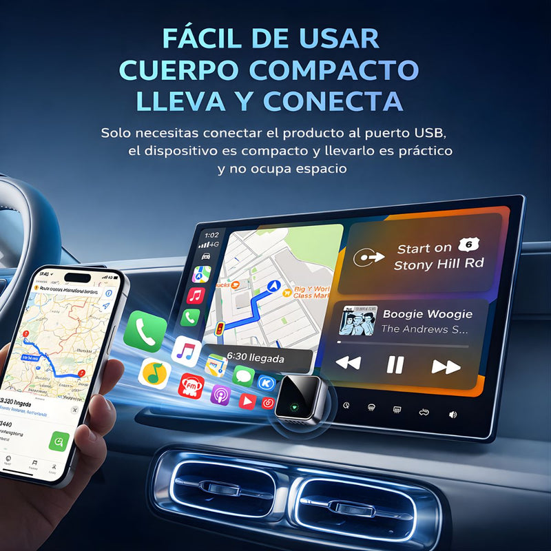 Adaptador Inalámbrico CarPlay y Android Auto para Auto. Convierte CarPlay/Android Auto con Cable a Wireless. Color gris oscuro 97GT.