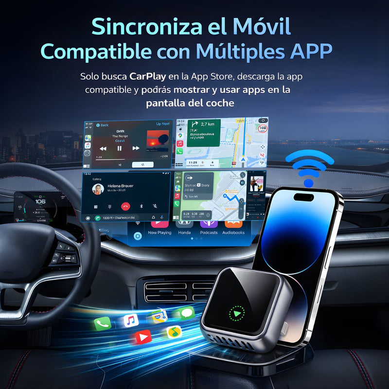 Adaptador Inalámbrico CarPlay y Android Auto para Auto. Convierte CarPlay/Android Auto con Cable a Wireless. Color gris oscuro 97GT.