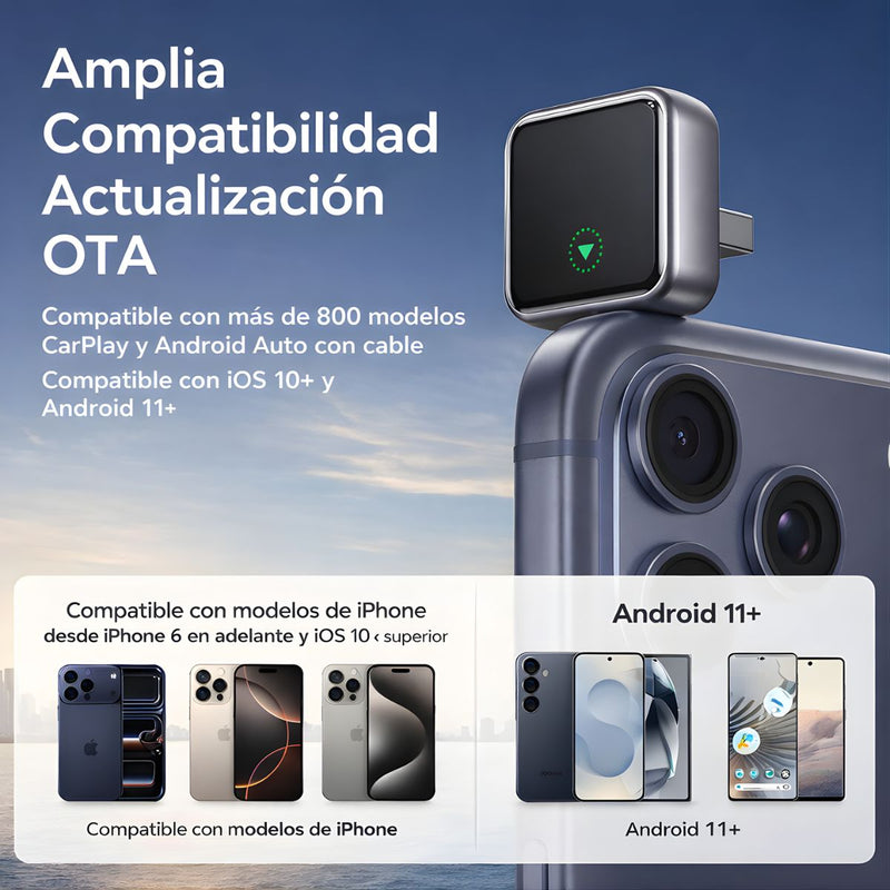 Adaptador Inalámbrico CarPlay y Android Auto para Auto. Convierte CarPlay/Android Auto con Cable a Wireless. Color gris oscuro 97GT.