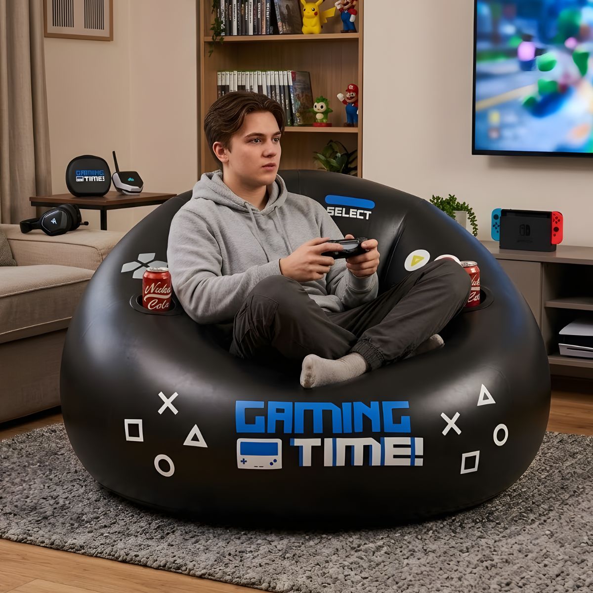 Sillón Inflable Ergonómico Con Portavasos Y Bolsillo Lateral. Sofá con Diseño gamer (105x105x70cm).