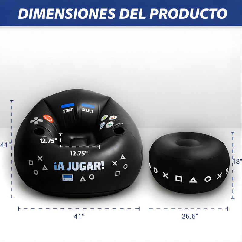 Sillón Inflable Gamer (105x105x70 cm) Con Reposapiés (65x33 cm) Y Portavasos. Sofá Ergonómico Cómodo Y Resistente.