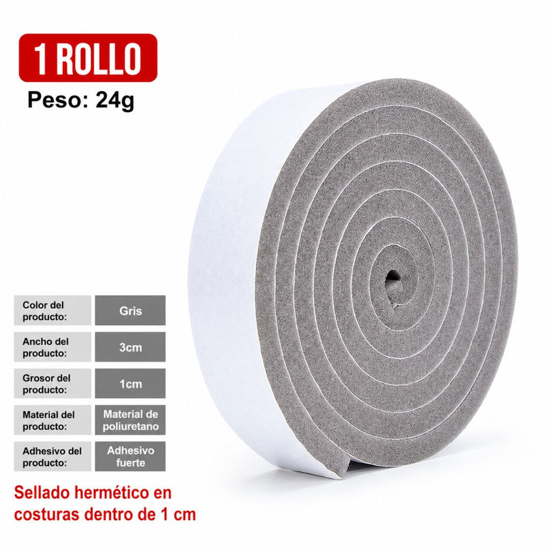 Burlete de Espuma Autoadhesivo para Puertas y Ventanas | Aislante de Ruido, Polvo y Aire 30mmx10mm (1 Rollo). Tira de Sellado gris.