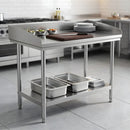 Mesa de trabajo de acero inoxidable 80x70x80cm. Mesa industrial con repisa inferior. Diseño de doble nivel.