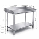 Mesa de trabajo de acero inoxidable 80x70x80cm. Mesa industrial con repisa inferior. Diseño de doble nivel.