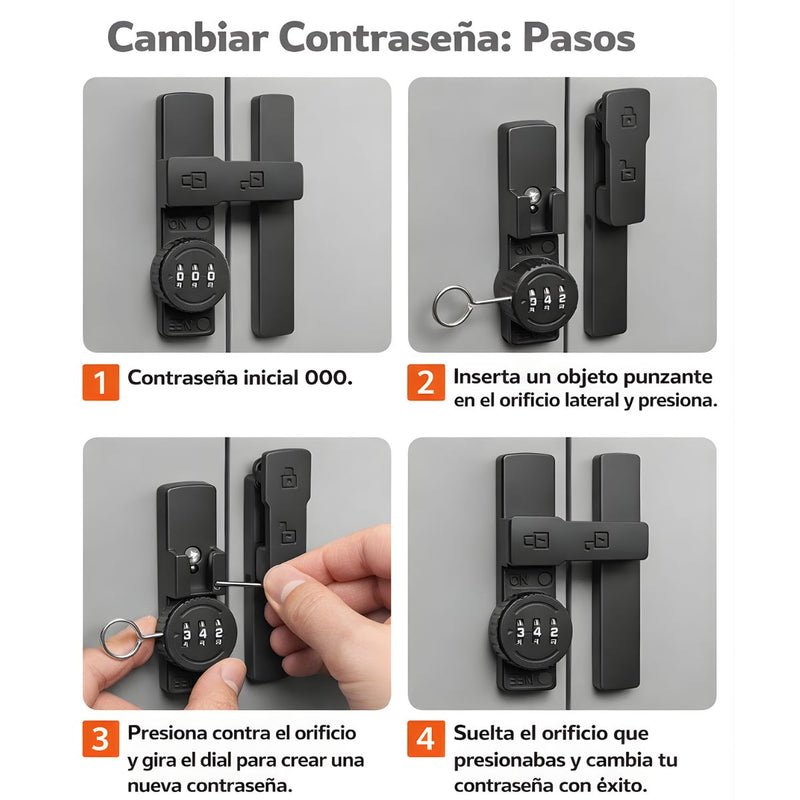 Cerradura de Seguridad con Combinación. Instalación con Tornillos o Adhesivo. Cerrojo con Código numérico. Color negro.