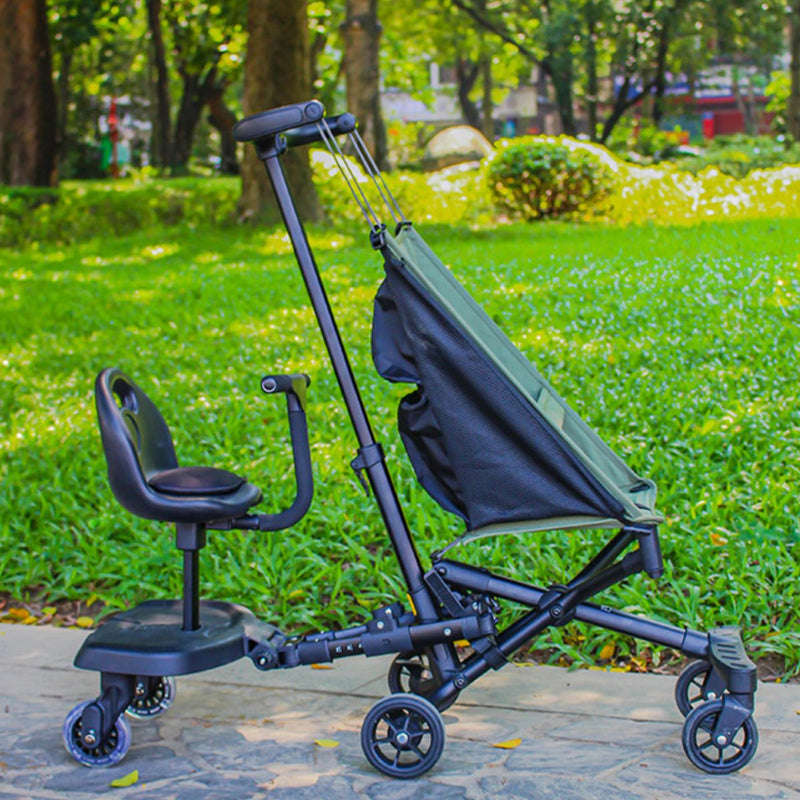 Asiento con Plataforma para Cochecito de Bebé Universal con Ruedas y Manillar. Patineta con Silla para Segundo Niño Ajustable y con Suspensión. Color Negro (64x42x59cm)