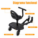 Asiento con Plataforma para Cochecito de Bebé Universal con Ruedas y Manillar. Patineta con Silla para Segundo Niño Ajustable y con Suspensión. Color Negro (64x42x59cm)