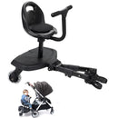 Asiento con Plataforma para Cochecito de Bebé Universal con Ruedas y Manillar. Patineta con Silla para Segundo Niño Ajustable y con Suspensión. Color Negro (64x42x59cm)