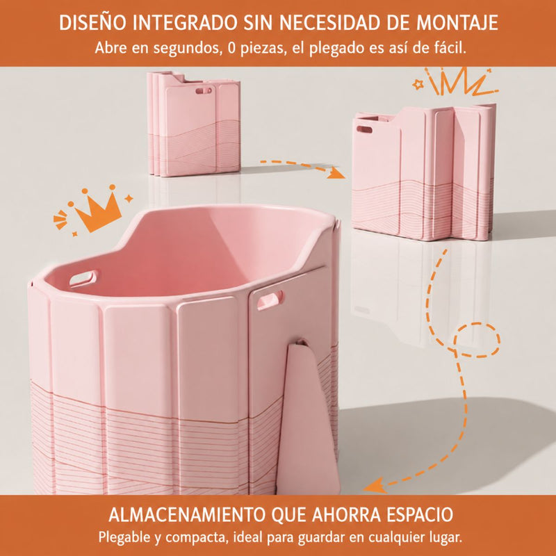 Bañera Plegable Portátil para Niños y Adultos 85x55 cm. Tina de baño Compacta de PVC Multicapa con Aislamiento Térmico. Color Rosa