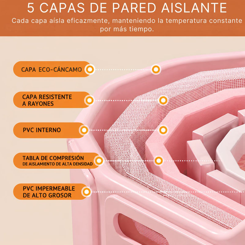 Bañera Plegable Portátil para Niños y Adultos 85x55 cm. Tina de baño Compacta de PVC Multicapa con Aislamiento Térmico. Color Rosa