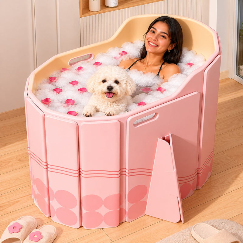 Bañera Plegable Portátil para Niños y Adultos 85x55 cm. Tina de baño Compacta de PVC Multicapa con Aislamiento Térmico. Color Rosa