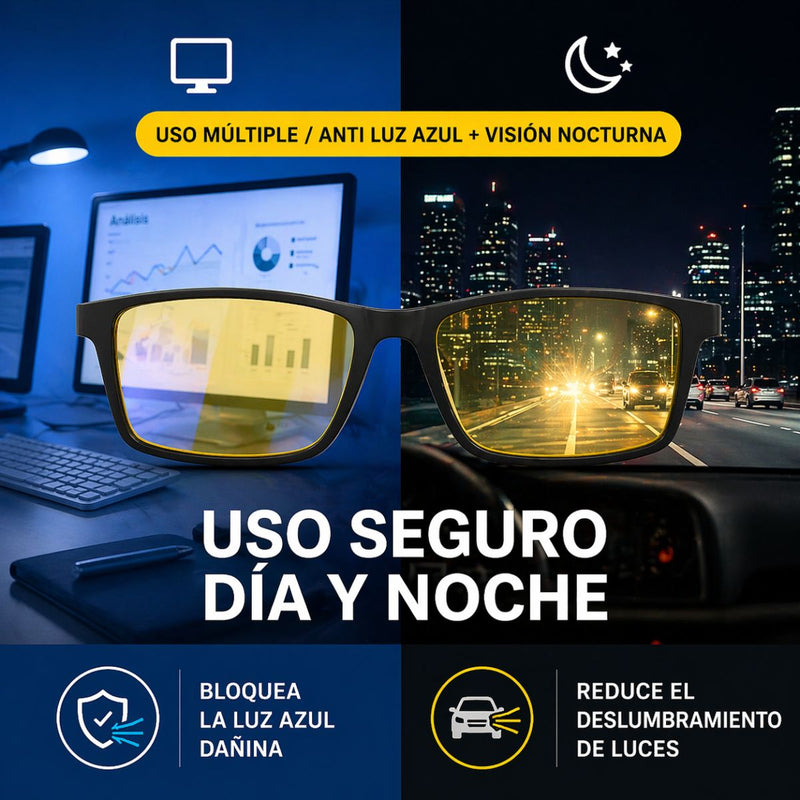 Gafas Anti Luz Azul con Lentes Amarillos para Conducción Nocturna con Filtro UV y Marco Negro Ligero. Lentes HD Alta Definición Unisex