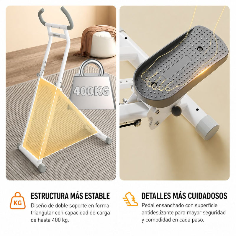 Escaladora stepper Plegable para Ejercicio en Casa con Monitor Digital con Resistencia Ajustable 70-120 lb con Estructura de Acero. Máquina de Ejercicio Cardio con Monitor y Soporte Móvil Blanco