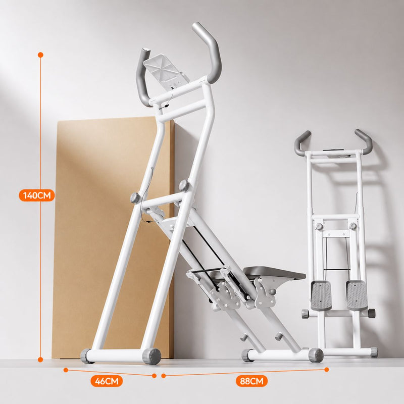 Escaladora stepper Plegable para Ejercicio en Casa con Monitor Digital con Resistencia Ajustable 70-120 lb con Estructura de Acero. Máquina de Ejercicio Cardio con Monitor y Soporte Móvil Blanco