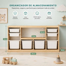 Organizador de Juguetes Infantil con Gavetas de Almacenamiento. Mueble Infantil Montessori con 8 Contenedores Plásticos  Almacenamiento Multinivel (156x30x76cm)