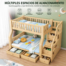 Litera Infantil Camarote Madera Maciza Twin Escalera y Cajones. Cama Barandal de Seguridad, Estantes y Base Reforzada. Incluye 2 Colchones Sencillos. (viene desarmado cliente debe ensamblar)