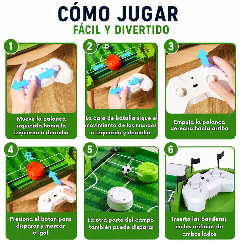 Juego de Fútbol de Mesa con Control Remoto. Tablero Interactivo con Mandos Inalámbricos. Campo Realista con set completo. Juguete Futbolito