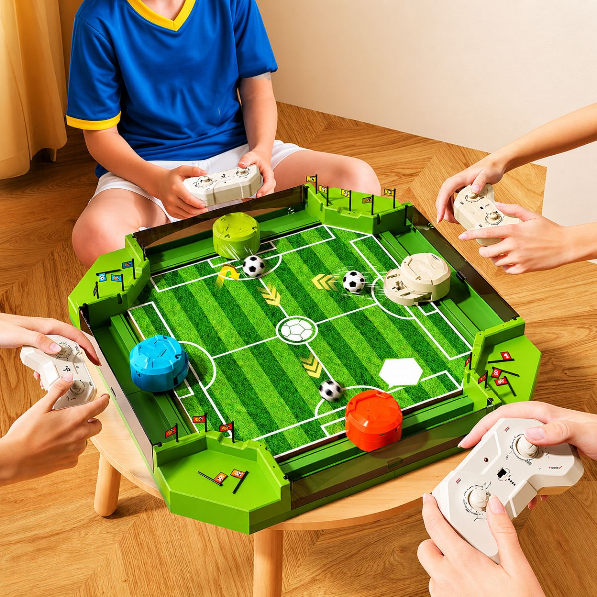 Juego de Fútbol de Mesa con Control Remoto. Tablero Interactivo con Mandos Inalámbricos. Campo Realista con set completo. Juguete Futbolito